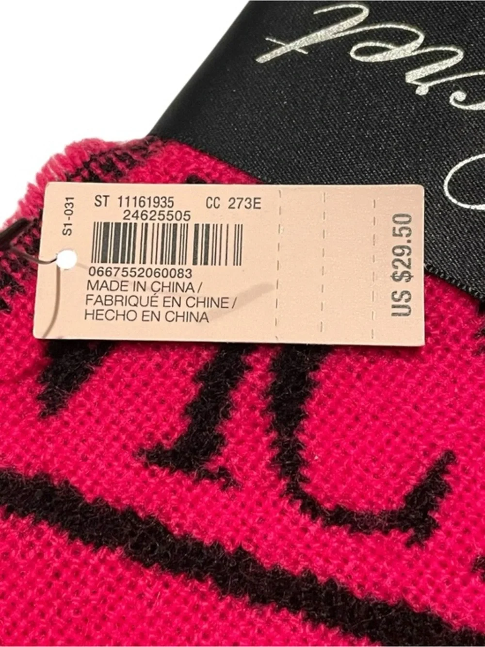 NEW Victoria's Secret Scarf Fuchsia Logo Stripe Pink Victoria Angel Collection